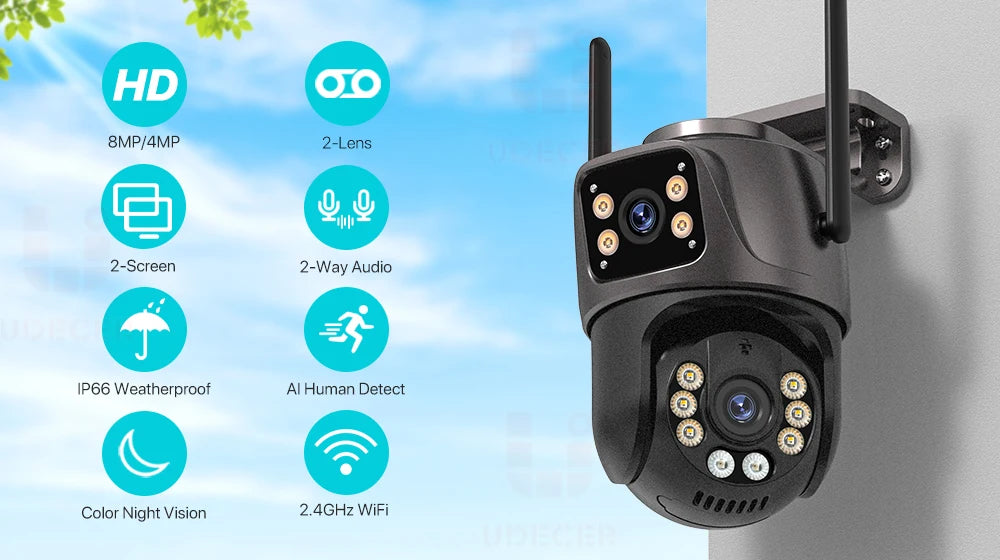4K Dual-Lens PTZ Security Camera – 8MP HD, AI Tracking & 360° Coverage