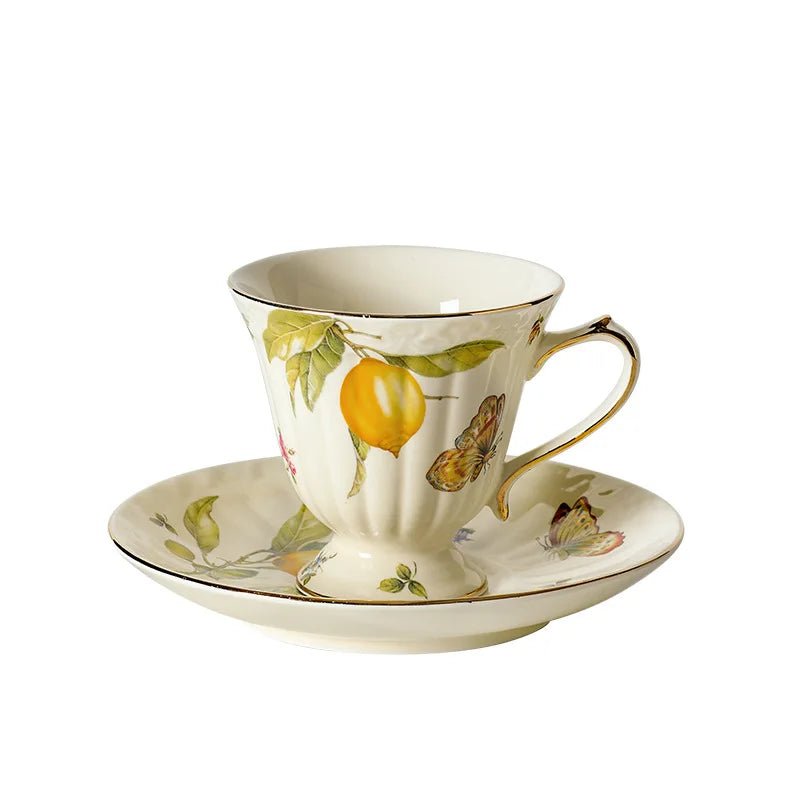 Vintage Lemon Teapot & Cup Set – Luxury Porcelain Tea/Coffee Service
