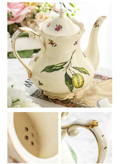 Vintage Lemon Teapot & Cup Set – Luxury Porcelain Tea/Coffee Service