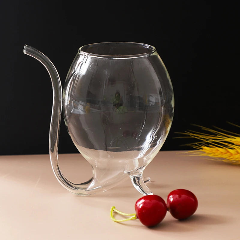 Creative Suction Tube Wine Glass – 300ml Heat-Resistant Borosilicate Glass