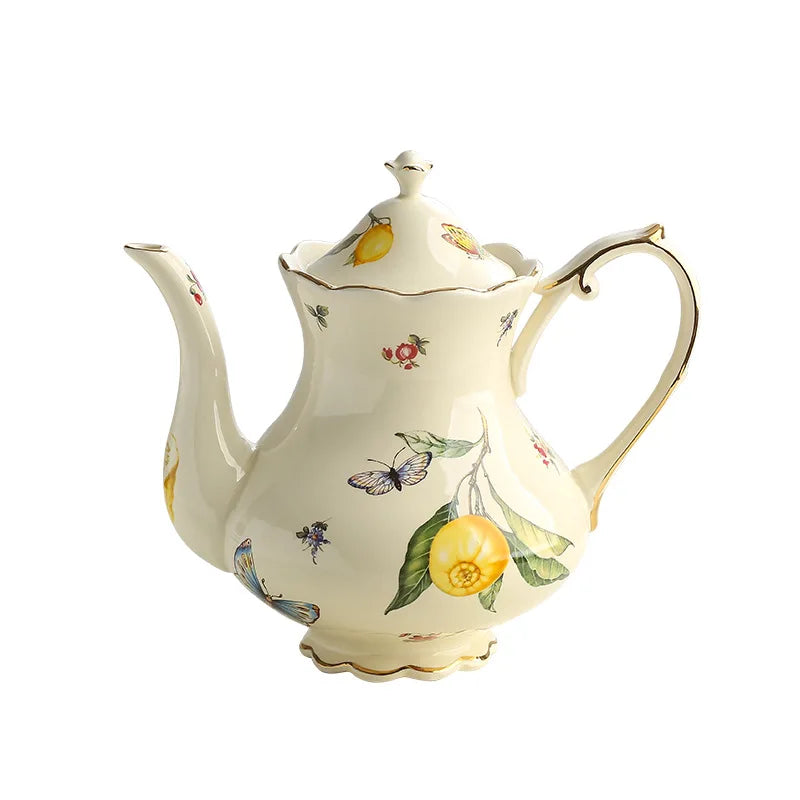 Vintage Lemon Teapot & Cup Set – Luxury Porcelain Tea/Coffee Service