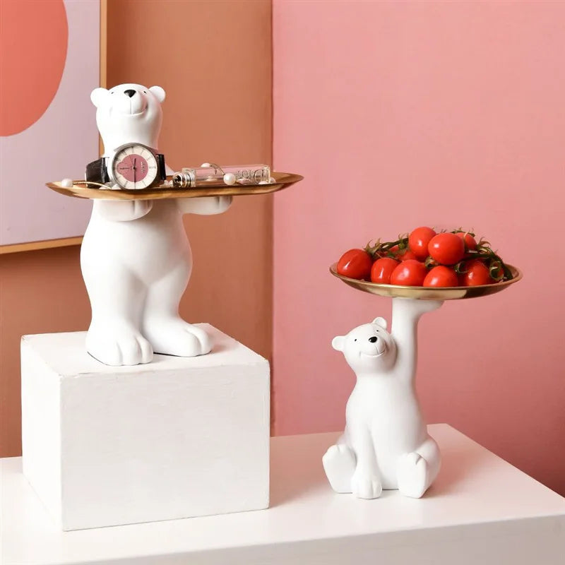 Polar Bear Elegance – Decorative Resin Sculpture with Hidden Storage Tray
