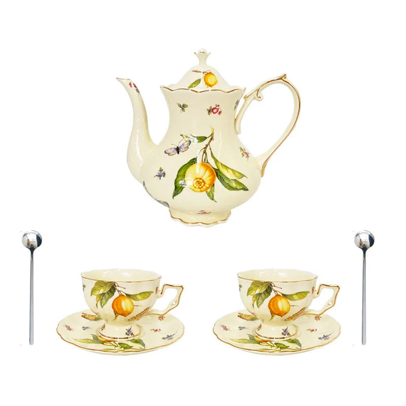 Vintage Lemon Teapot & Cup Set – Luxury Porcelain Tea/Coffee Service