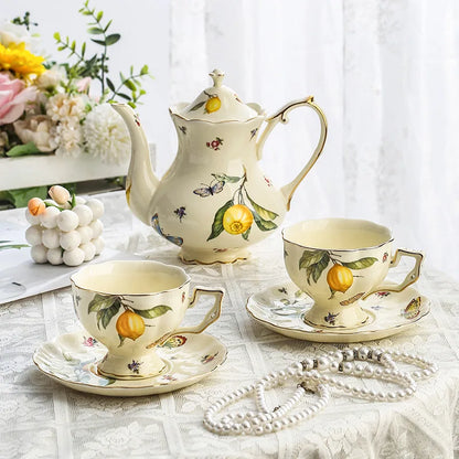 Vintage Lemon Teapot & Cup Set – Luxury Porcelain Tea/Coffee Service