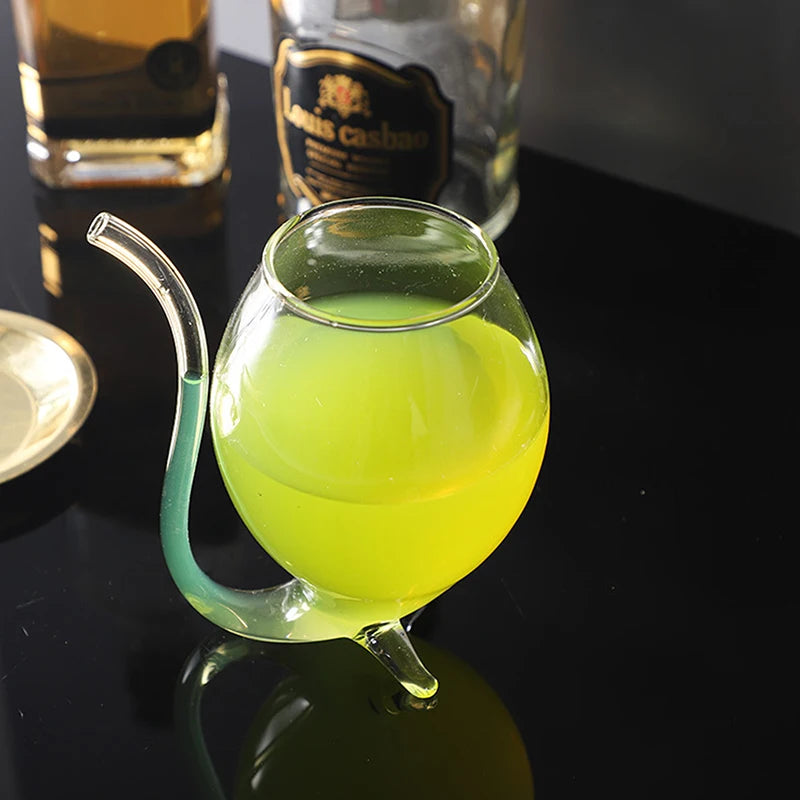 Creative Suction Tube Wine Glass – 300ml Heat-Resistant Borosilicate Glass