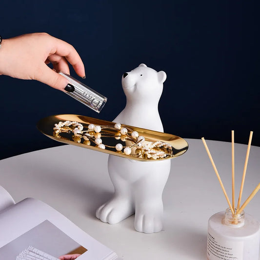 Polar Bear Elegance – Decorative Resin Sculpture with Hidden Storage Tray