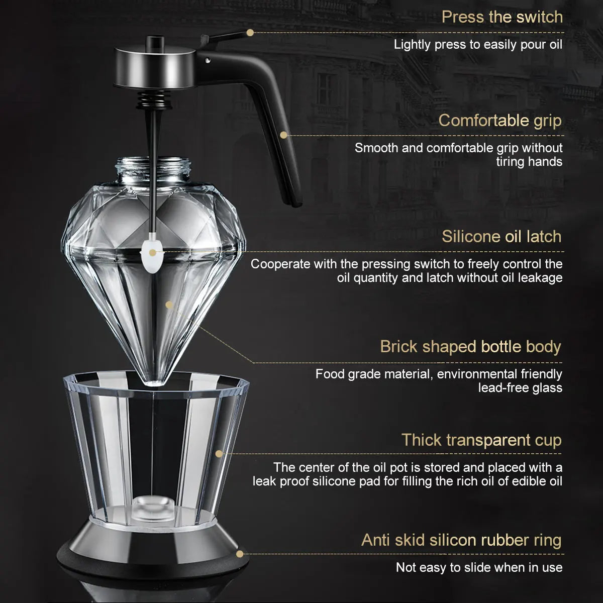 CrystalFlow – Diamond Glass Honey & Oil Dispenser with Stand (200ml)