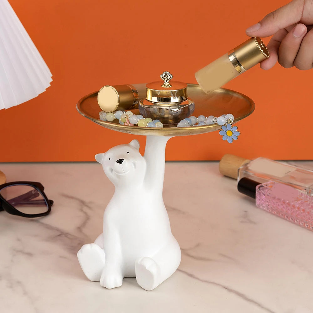 Polar Bear Elegance – Decorative Resin Sculpture with Hidden Storage Tray