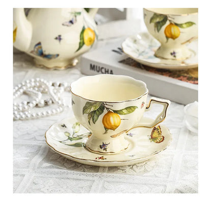 Vintage Lemon Teapot & Cup Set – Luxury Porcelain Tea/Coffee Service