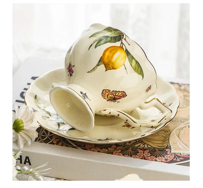 Vintage Lemon Teapot & Cup Set – Luxury Porcelain Tea/Coffee Service
