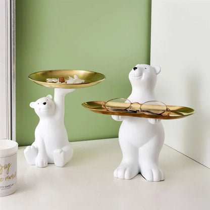 Polar Bear Elegance – Decorative Resin Sculpture with Hidden Storage Tray