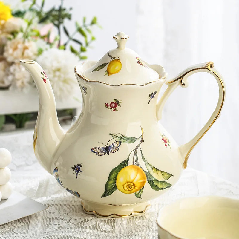 Vintage Lemon Teapot & Cup Set – Luxury Porcelain Tea/Coffee Service