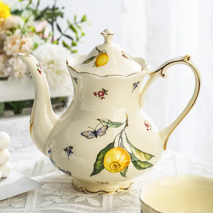 Vintage Lemon Teapot & Cup Set – Luxury Porcelain Tea/Coffee Service