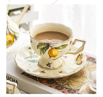 Vintage Lemon Teapot & Cup Set – Luxury Porcelain Tea/Coffee Service
