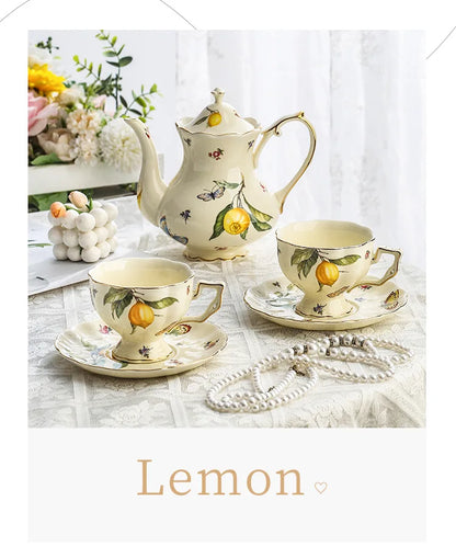 Vintage Lemon Teapot & Cup Set – Luxury Porcelain Tea/Coffee Service