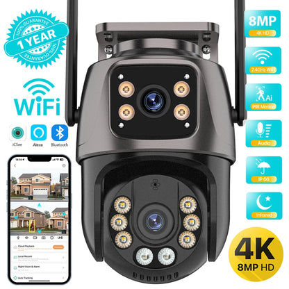 4K Dual-Lens PTZ Security Camera – 8MP HD, AI Tracking & 360° Coverage