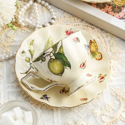 Vintage Lemon Teapot & Cup Set – Luxury Porcelain Tea/Coffee Service