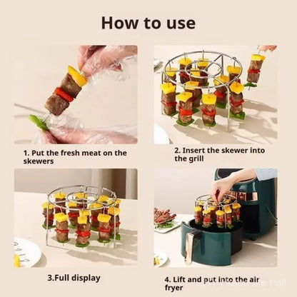 GrillMaster – Stainless Steel Skewer Rack for BBQ & Air Fryer Grilling