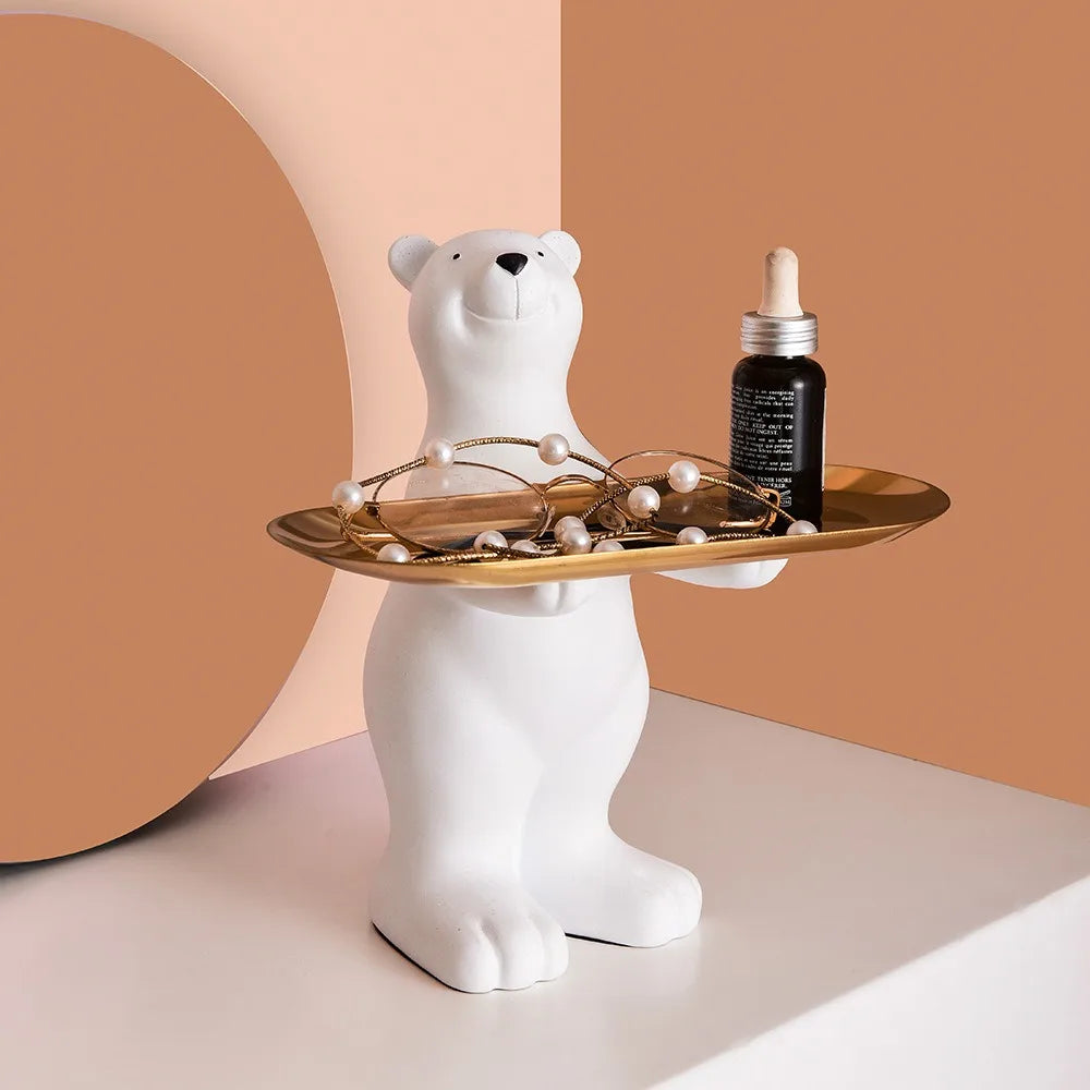 Polar Bear Elegance – Decorative Resin Sculpture with Hidden Storage Tray