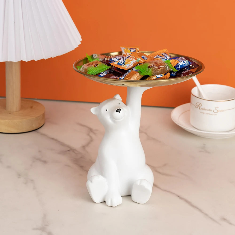 Polar Bear Elegance – Decorative Resin Sculpture with Hidden Storage Tray