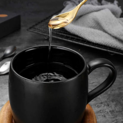 Gold Leaf Teaspoon Set | 6pcs Long Handle Spoons for Coffee & Tea