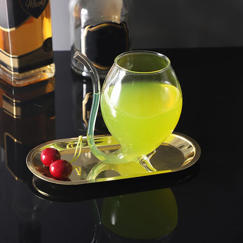 Creative Suction Tube Wine Glass – 300ml Heat-Resistant Borosilicate Glass