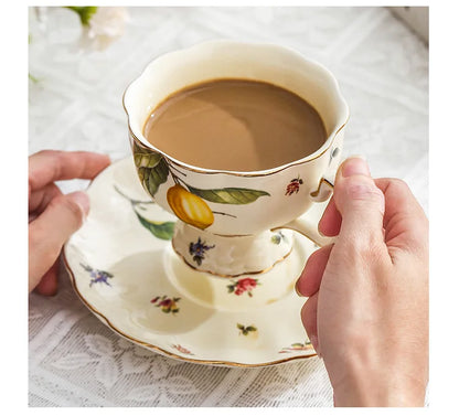 Vintage Lemon Teapot & Cup Set – Luxury Porcelain Tea/Coffee Service