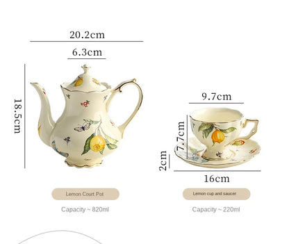 Vintage Lemon Teapot & Cup Set – Luxury Porcelain Tea/Coffee Service