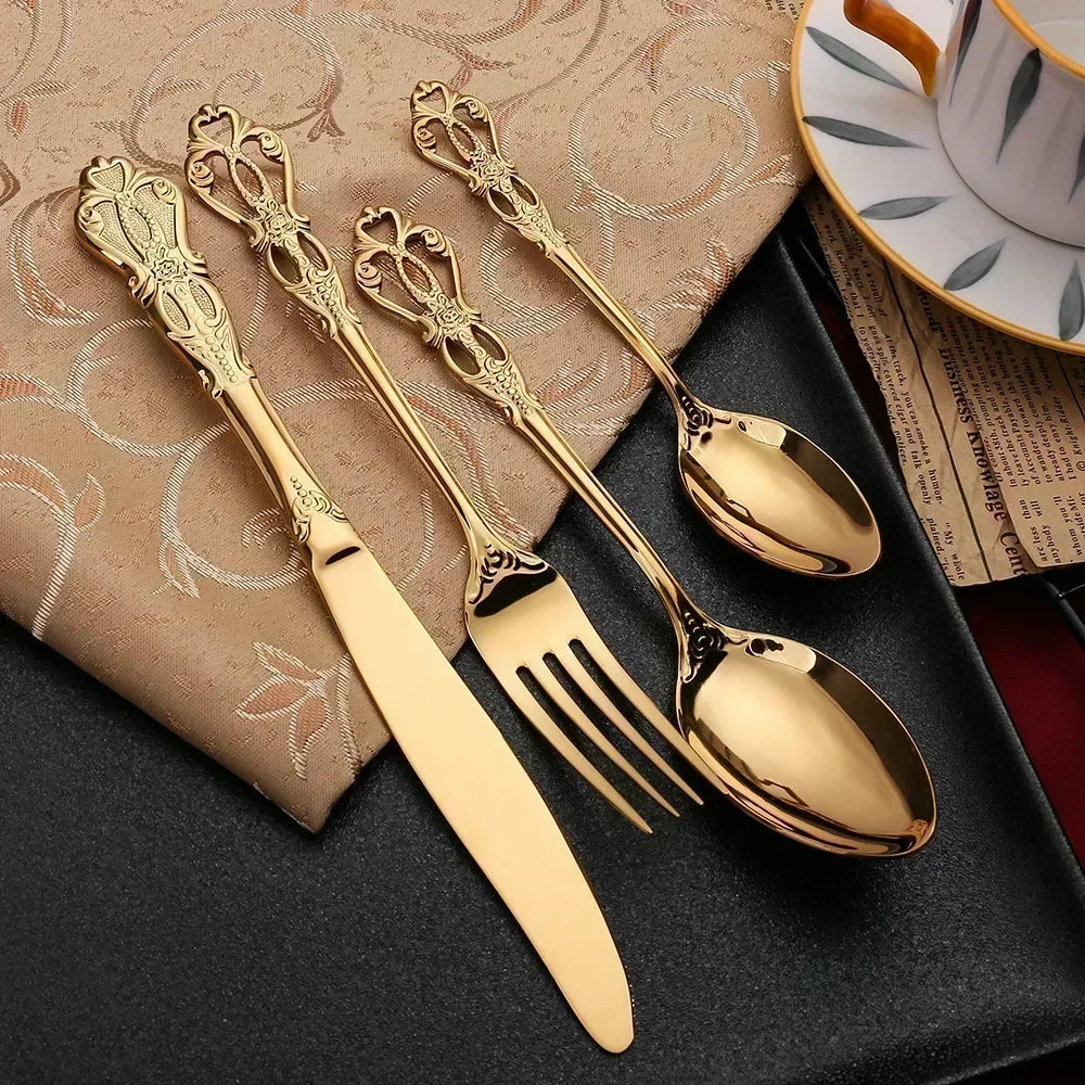 Elegant Stainless Steel Cutlery Set - Retro Design