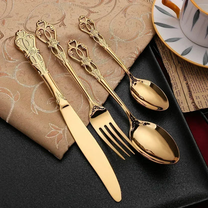 Elegant Stainless Steel Cutlery Set - Retro Design