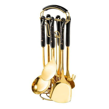 Stainless Steel Kitchen Utensil Set with Ceramic Handles – 7 Elegant & Durable Pieces