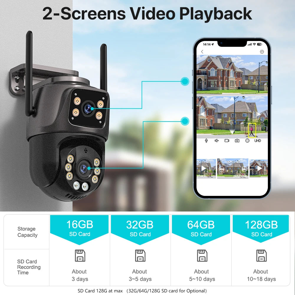4K Dual-Lens PTZ Security Camera – 8MP HD, AI Tracking & 360° Coverage